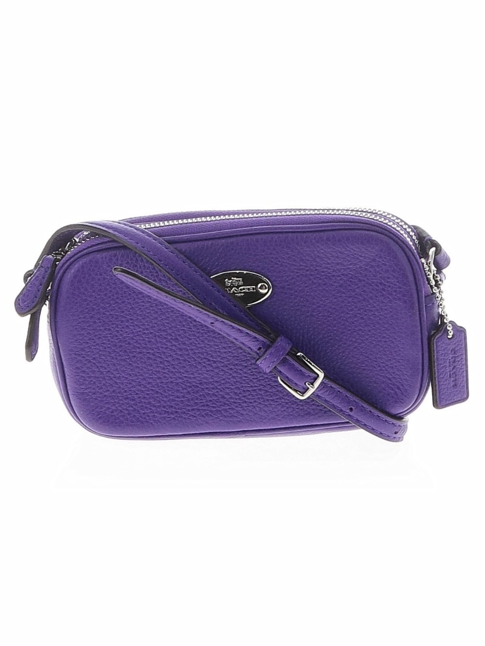 Coach Purple Pebbled Leather Mini double zip Crossbody bag purse